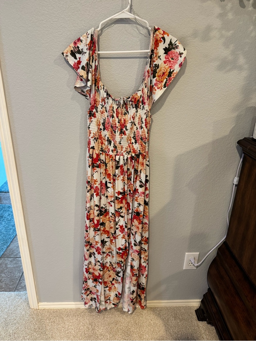 Vibe Floral Maxi Dress in White with Pink & Orange Blooms
